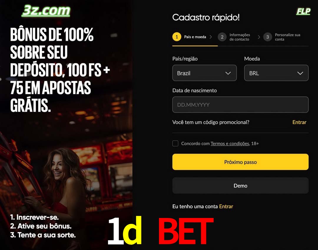 1d bet registro oficial cassino online Brasil com bônus de depósito e free spins